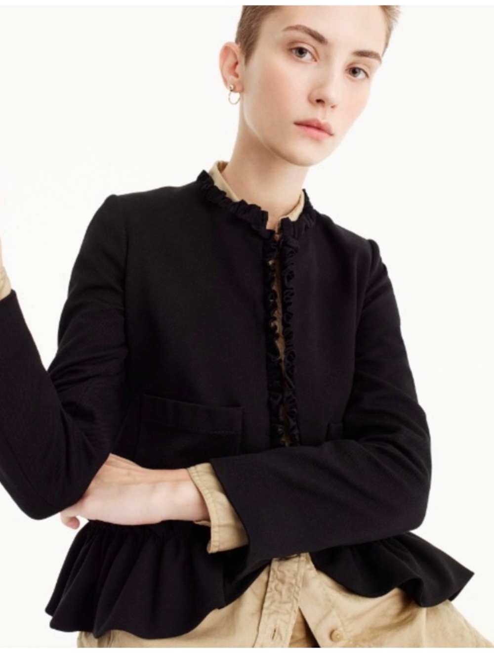 J. Crew “The Going Out” Black Ruffle-Trim Peplum Blazer
